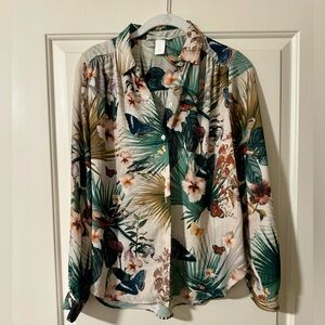 Tropical print button down blouse - H&M